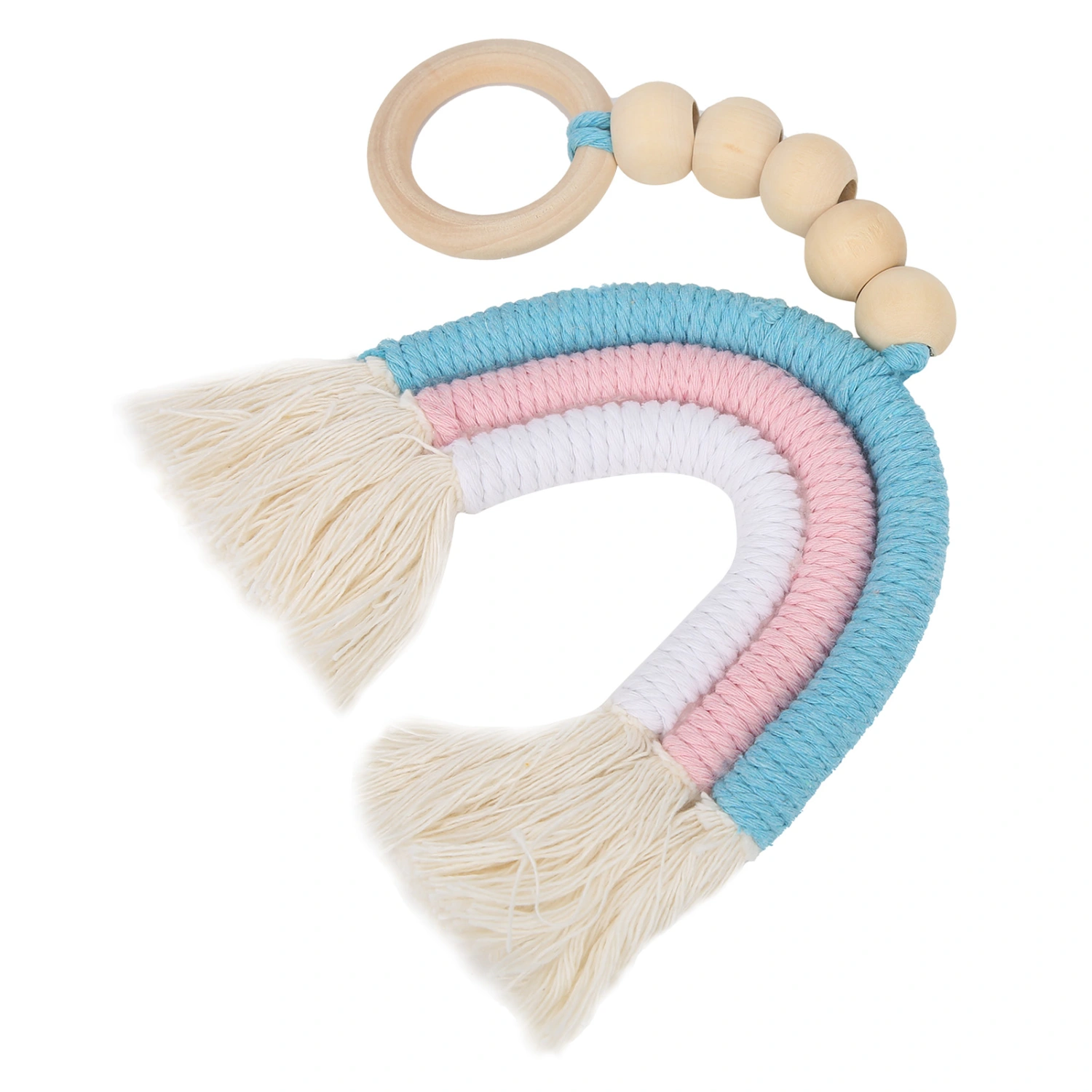 Baby Children Room Wood Hanging Decoration Hand‑Woven Rope Tassel Ornament AccessoryColour