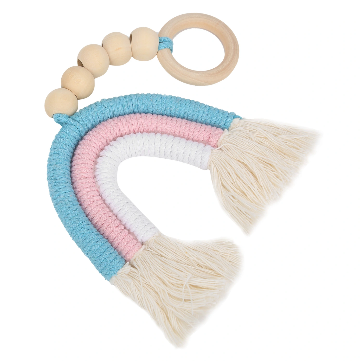 Baby Children Room Wood Hanging Decoration Hand‑Woven Rope Tassel Ornament AccessoryColour