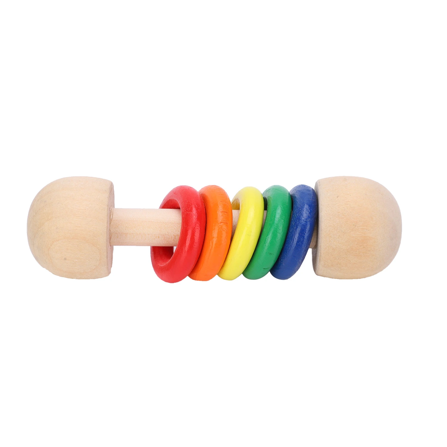 Wooden Rattle Colorful Rings Grasp Training Color Perception Baby Educational ToyFive Rings
