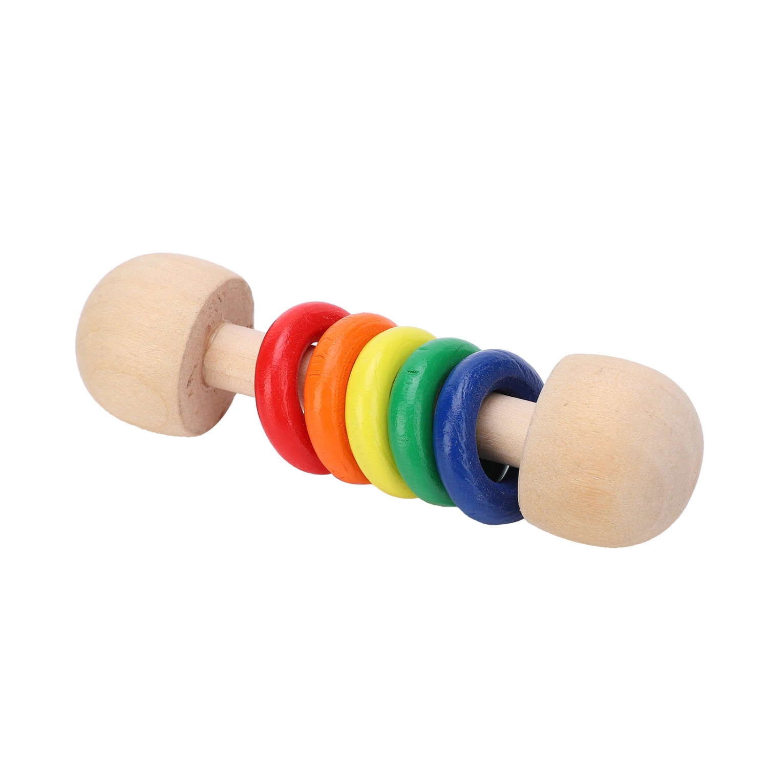 Wooden Rattle Colorful Rings Grasp Training Color Perception Baby Educational ToyFive Rings
