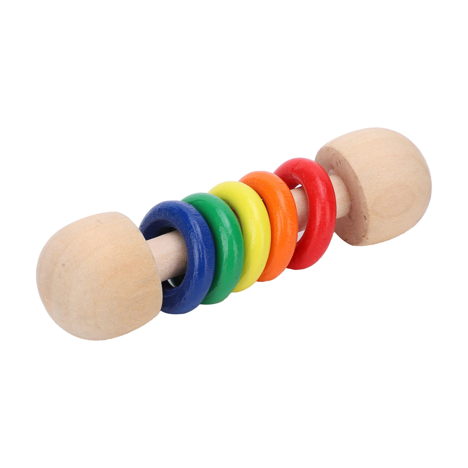 Wooden Rattle Colorful Rings Grasp Training Color Perception Baby Educational ToyFive Rings