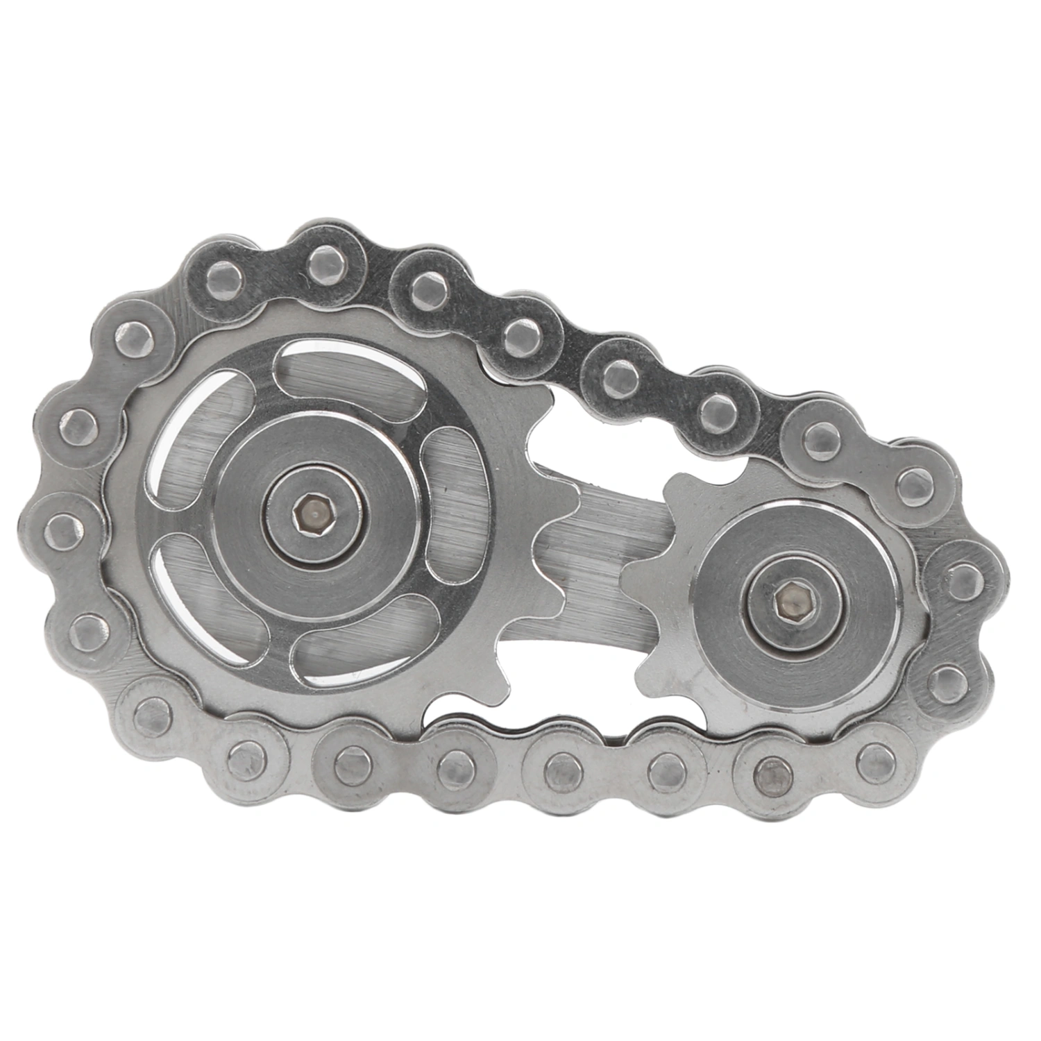 Fingertip Rotating Sprocket Model Flywheel Chains EDC Metal Pressure Relief Toy with Storage Zipper BagStainless Steel
