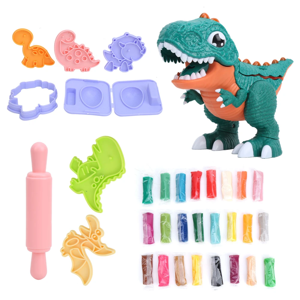 24 Colors Kids Plasticene Toy Dinosaur DIY Mud Mold Child Modelling Clay Birthday Gift(Color Box + Accessory Pack + 24 Color Clay‑Green)