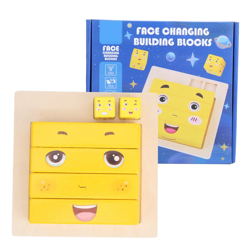 Wooden Facial Expression Building Blocks Logical Thinking Training Interactive Toys for ChildrenExpression Building Blocks