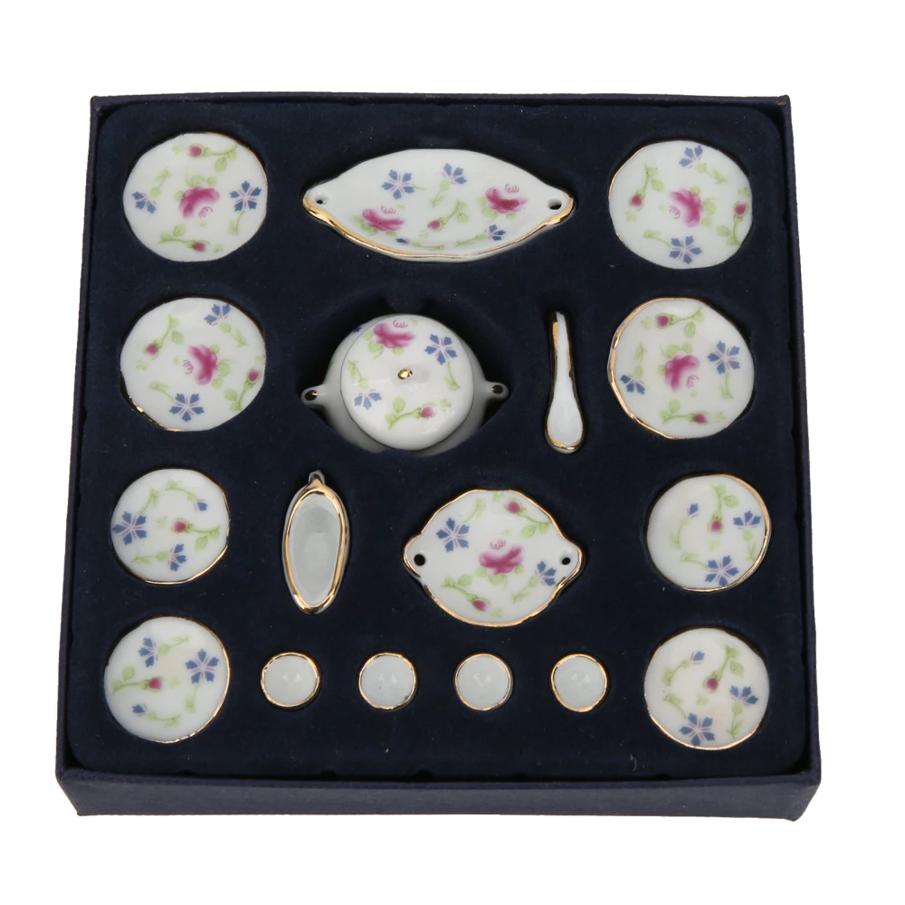 1:12 Miniature House Ceramic Floral Pattern Tea Set Simulation Kitchenware Model Toy