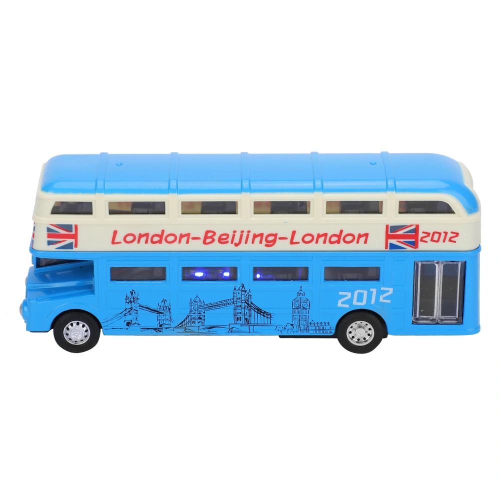 1:90 Children Double Layer Bus Toy Simulation Alloy Pull Back Car Toy with Light Music(Blue )