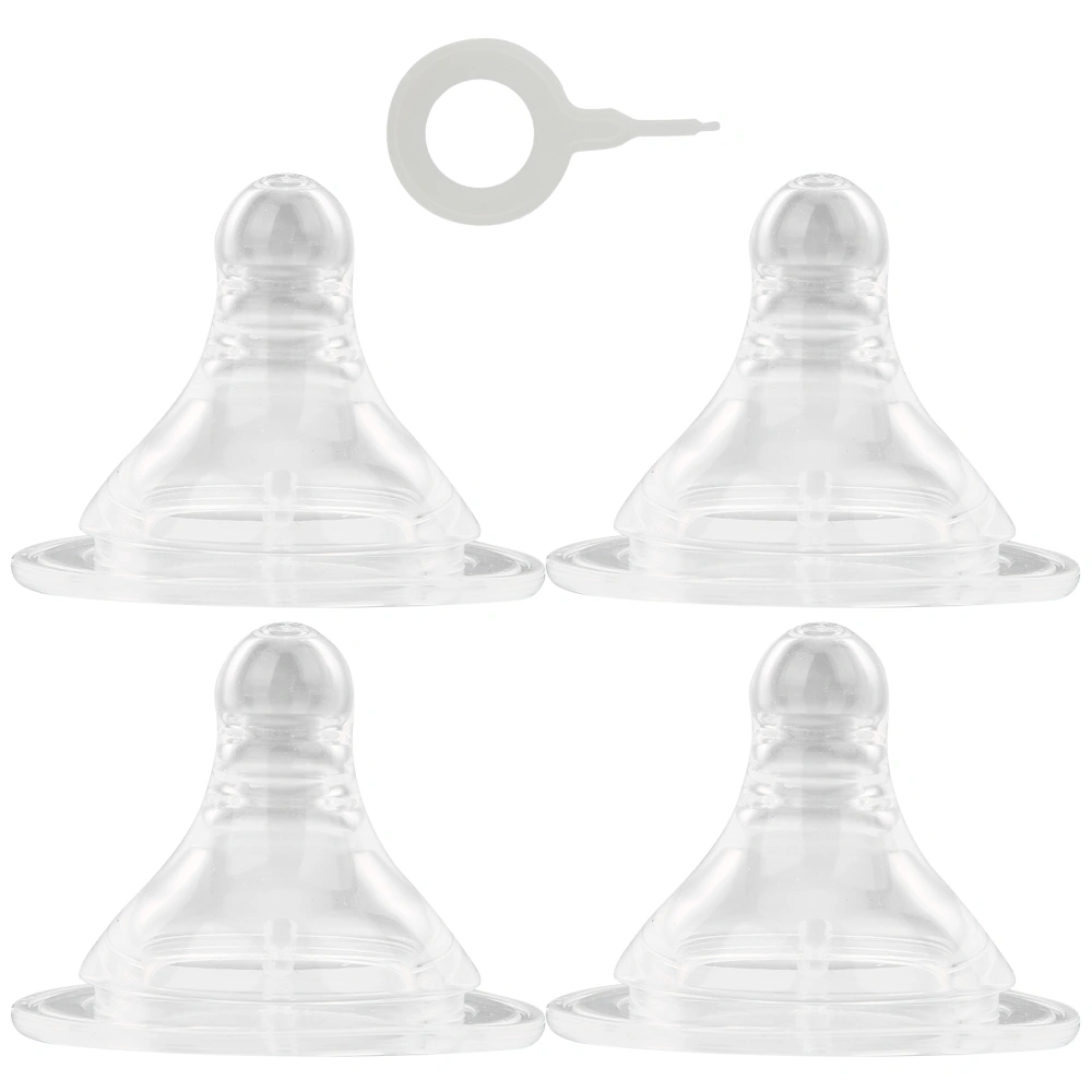 Baby Nipple Set Liquid Silicone Soft Infant Pacifier Teat Feeding Bottle Accessory(4 x Nipple 1 x Milk Needle )