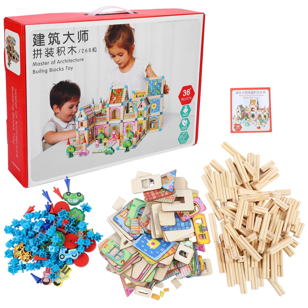 Building Block Set Early Learning Wooden Construction Bricks Castle Child Educational Toy268pcs