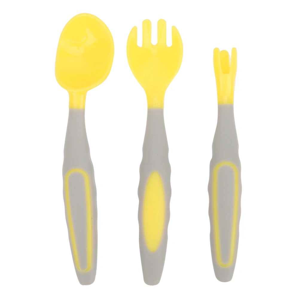 3pcs Portable Children Training Spoon Fork Travel Non-Slip Kid Tableware Utensil SetYellow