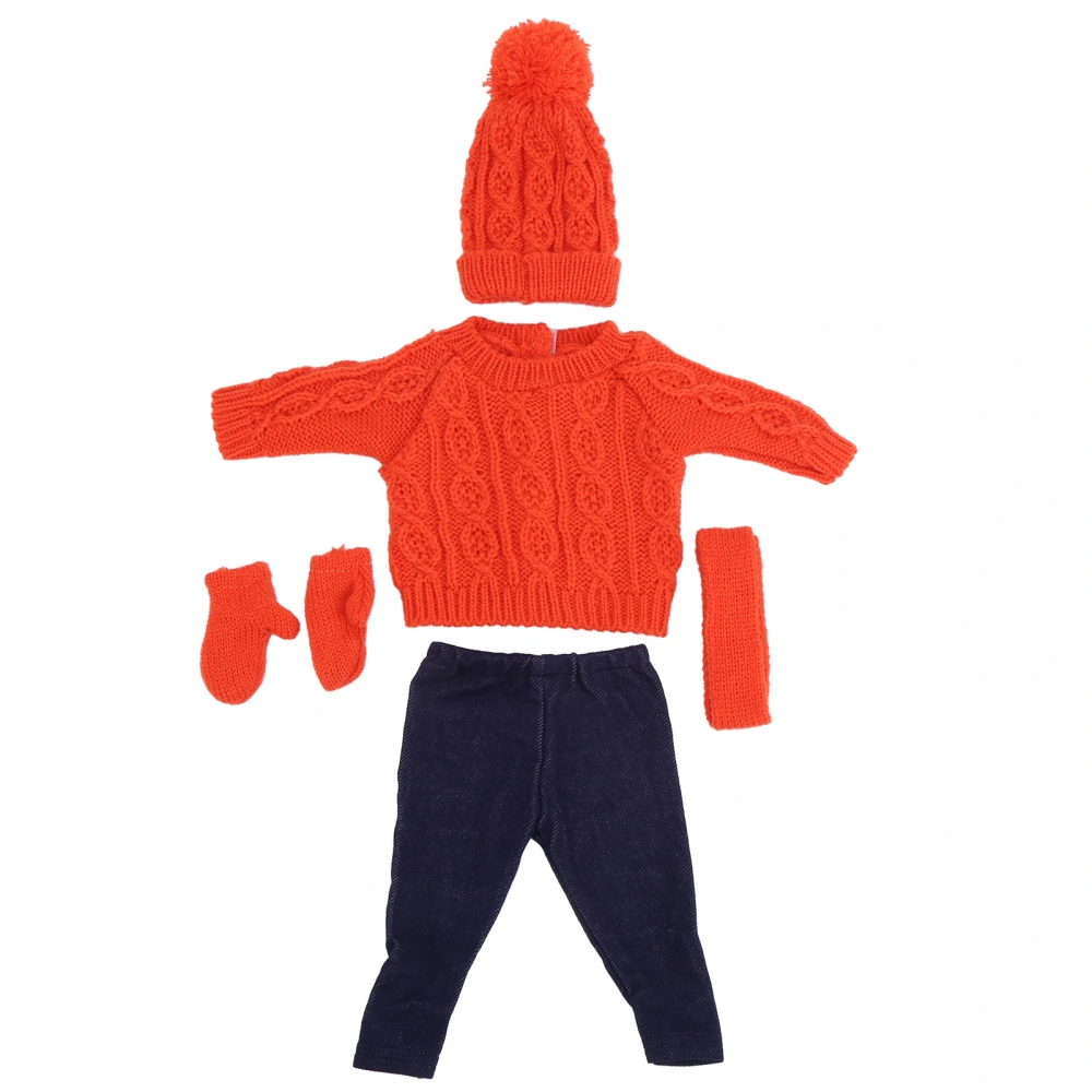 Doll Clothes Sweater Pants Hats Scarf Gloves Doll Accessories for 18inch Baby DollQ18-789 Orange for 43cm Doll