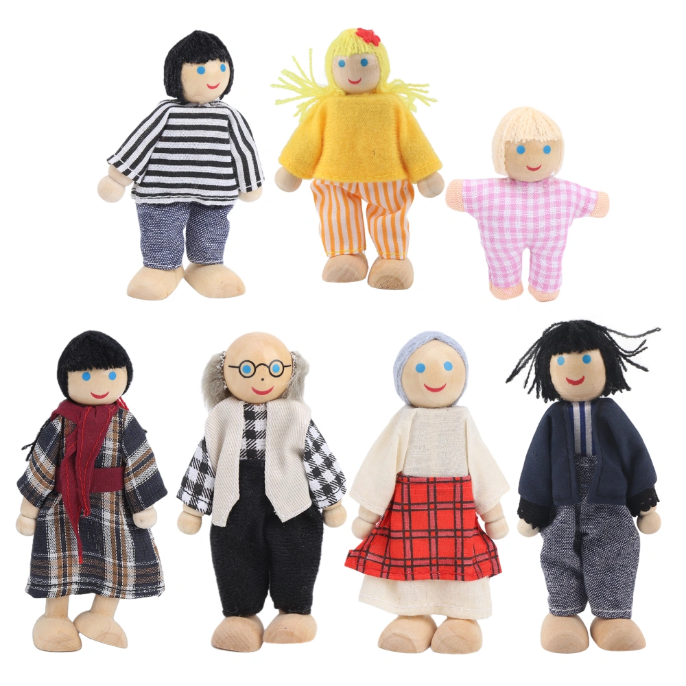 Family Doll Figures Pine Miniature People Toy Set Ornament Educational Dollhouse Accessory#2