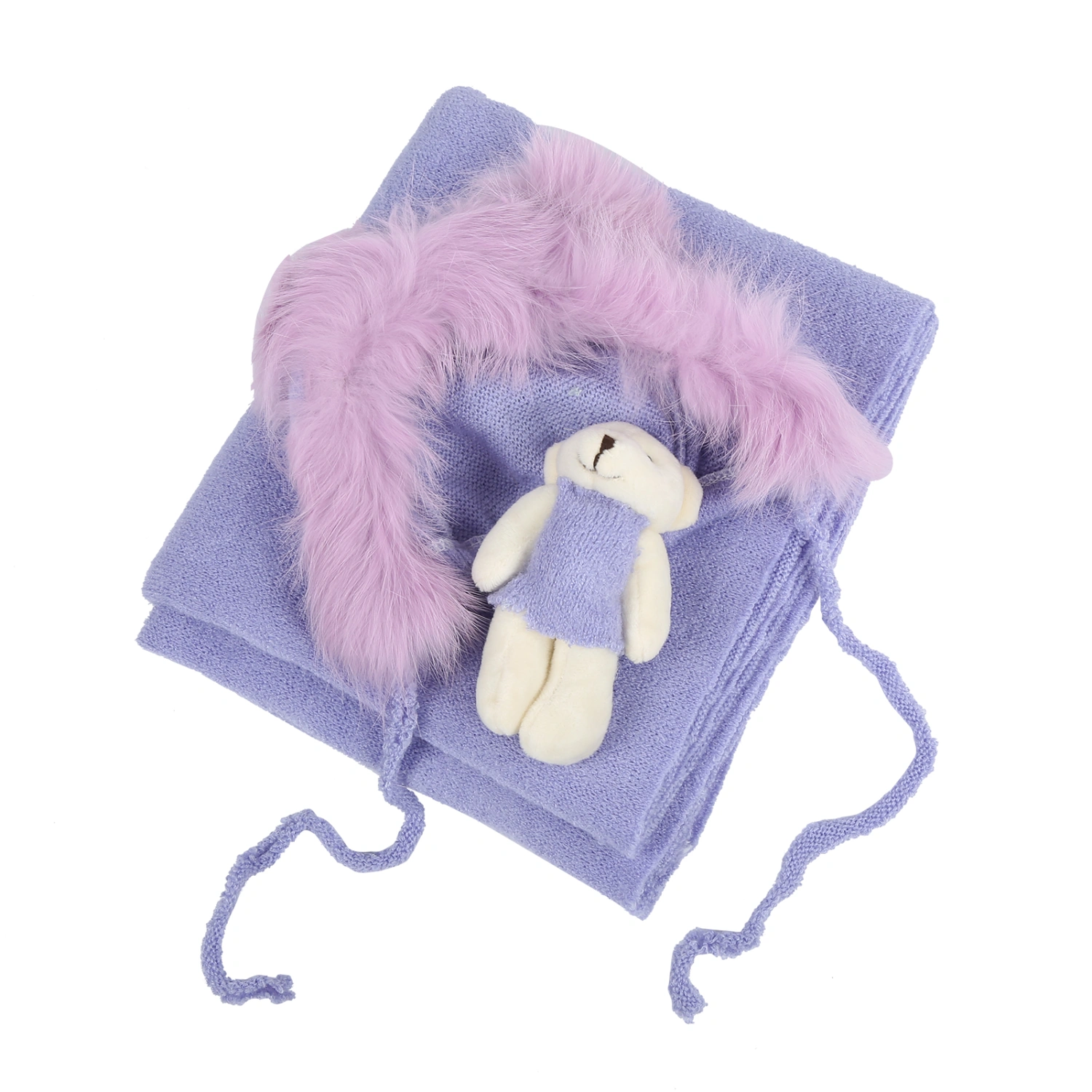 3Pcs Baby Photography Props Hat Blanket Wrap Toy Set Costume Clothes for Newborn InfantPurple