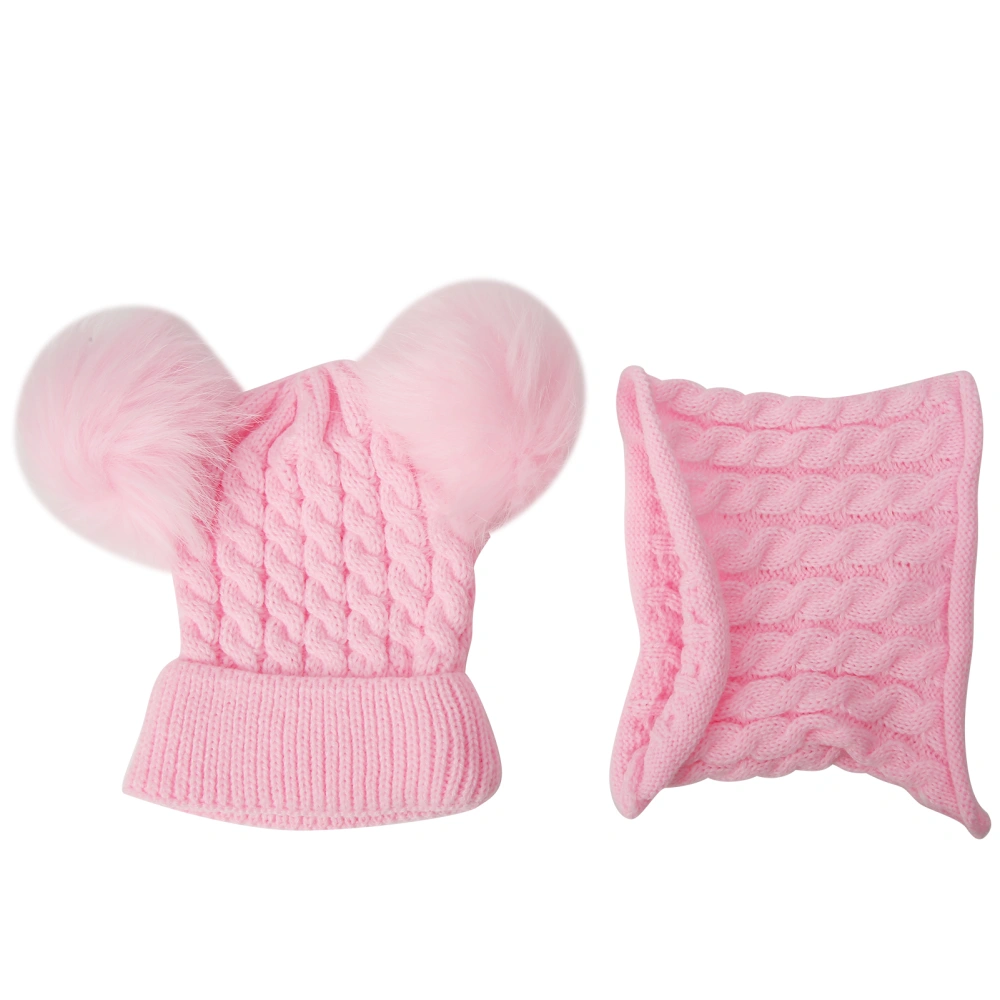 Children Winter Warm Keeping Knitted Hat Scarf Toddler Baby Boy Girl Cute Neck WarmerPink