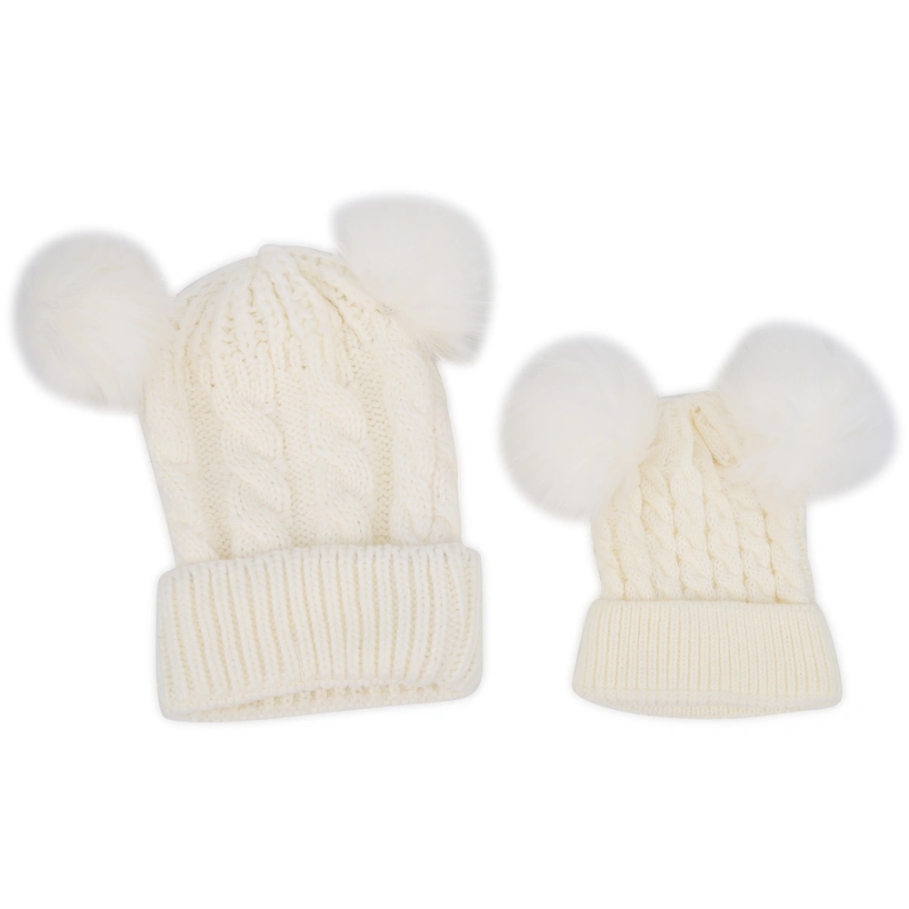 2Pcs Parent Children Cap Autumn Winter Warm Knitted Hat Mother Baby Clothes SuppliesWhite Parent‑Child