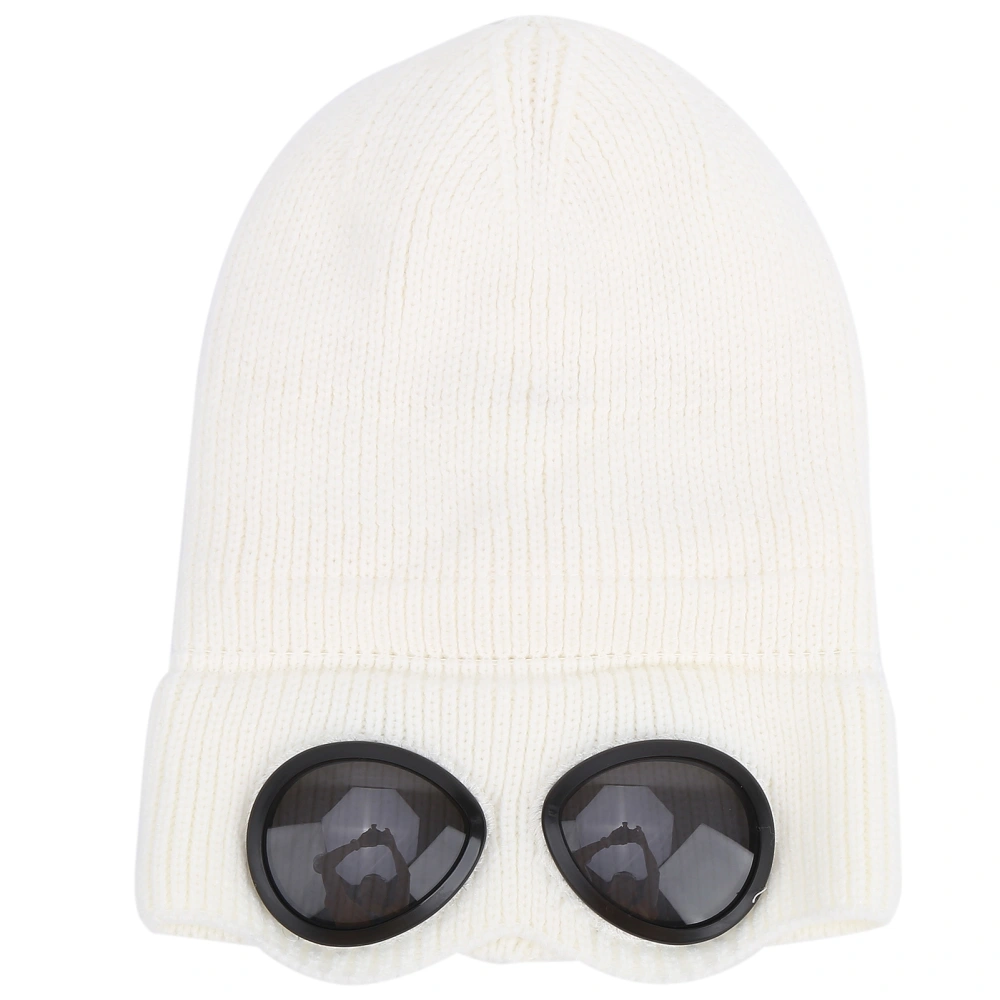 Unisex Knitted Hat with Glasses Stylish Warm Acrylic Comfortable Winter Cap for Women MenWhite