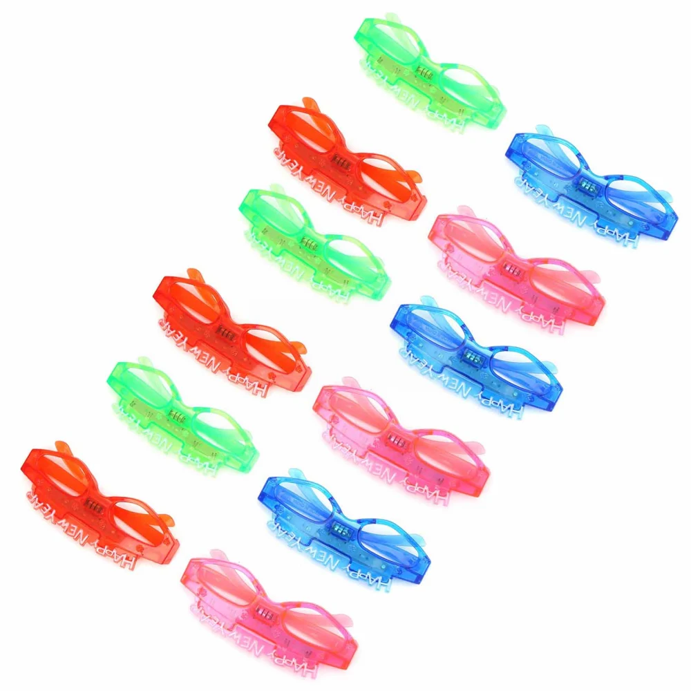 12pcs Party Concert LED Glowing Glasses Luminous Flash Eyeglasses Children Toy GiftHAPPY NEW YEAR Letter