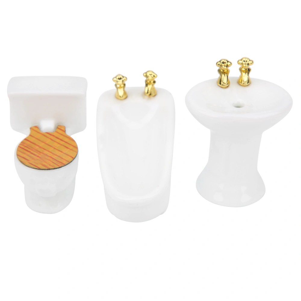 1/24 Dollhouse Miniature Bathroom Set Simulation Ceramic Bathtub Toilet Sink KitWhite