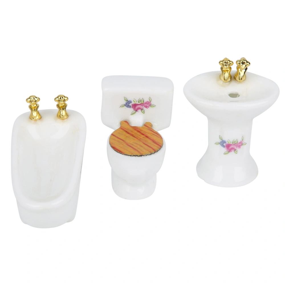 1/24 Dollhouse Miniature Bathroom Set Simulation Ceramic Bathtub Toilet Sink KitRose