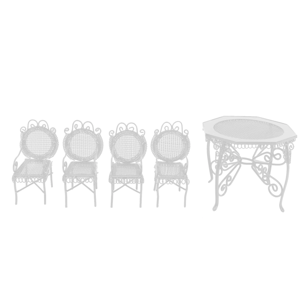 5pcs DIY Dollhouse Mini Table Chair Outdoor Garden Scene Doll House Miniature Furniture Decorative AccessoryWhite