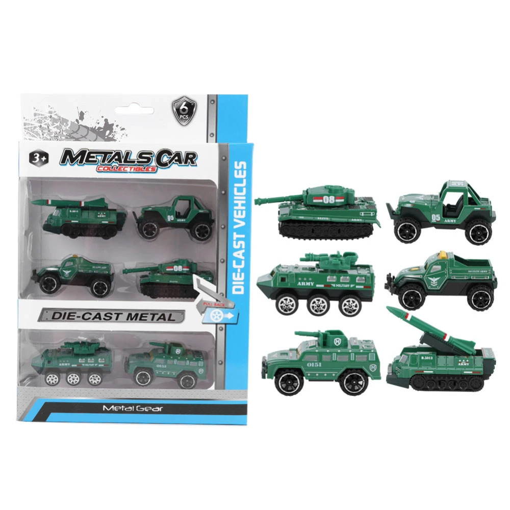 6pcs 1:64 Engineering Car Model Alloy Simulation Vehicle Car Model Children ToyC Style Green