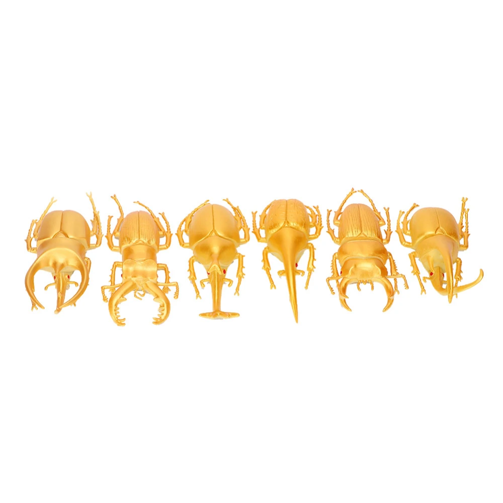 6pcs Simulation Beetle Insect Model Halloween Trick Props NonToxic PVC Insect Toy(Gold )