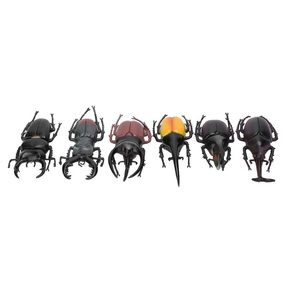 6pcs Simulation Beetle Insect Model Halloween Trick Props NonToxic PVC Insect Toy(Black )