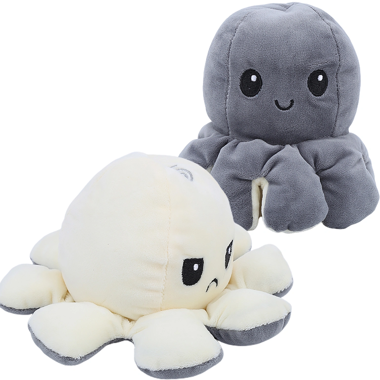 Octopus Plush Doll Reversible Stuffed DoubleSided Flip Animal Lovely Baby Toys(GrayBeiges )