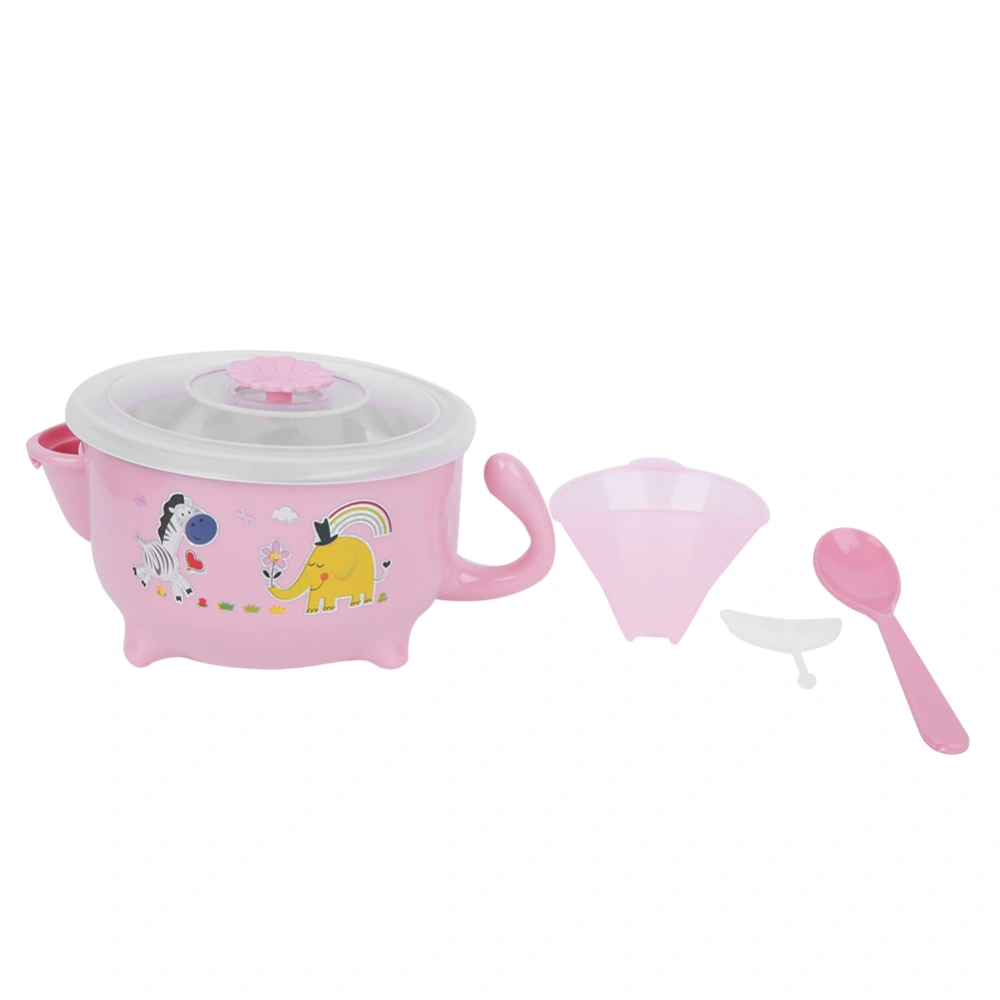 Cute Cartoon Stainless Steel Children Tableware Set Baby Kid Bowl Spoon for HomePink