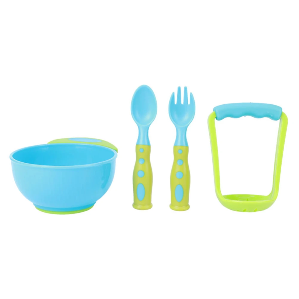 4pcs Baby Food Masher Mash Serve Freshfood Bowl Infant Feeding Suction Bowl Spoons SetBlue and Green