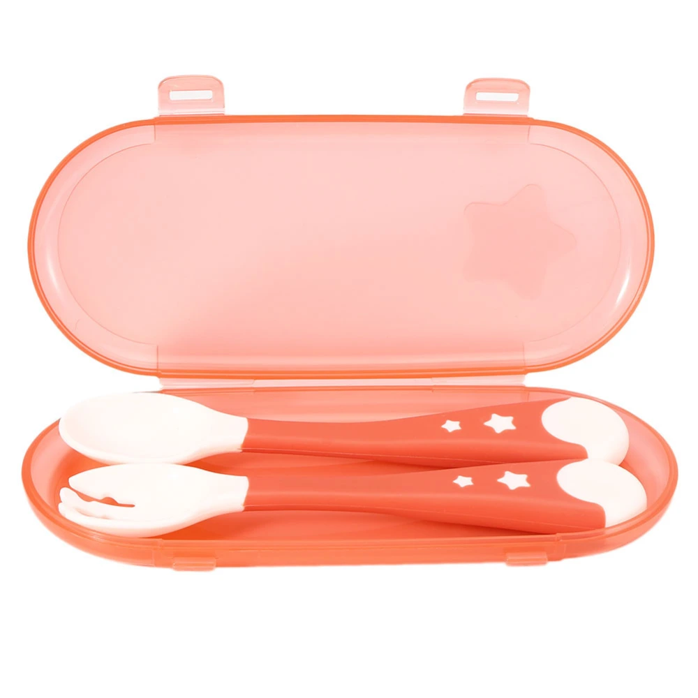 2Pcs Portable Infant Feeding Food Fork Spoon NonSlip Baby Tableware Set(Red )