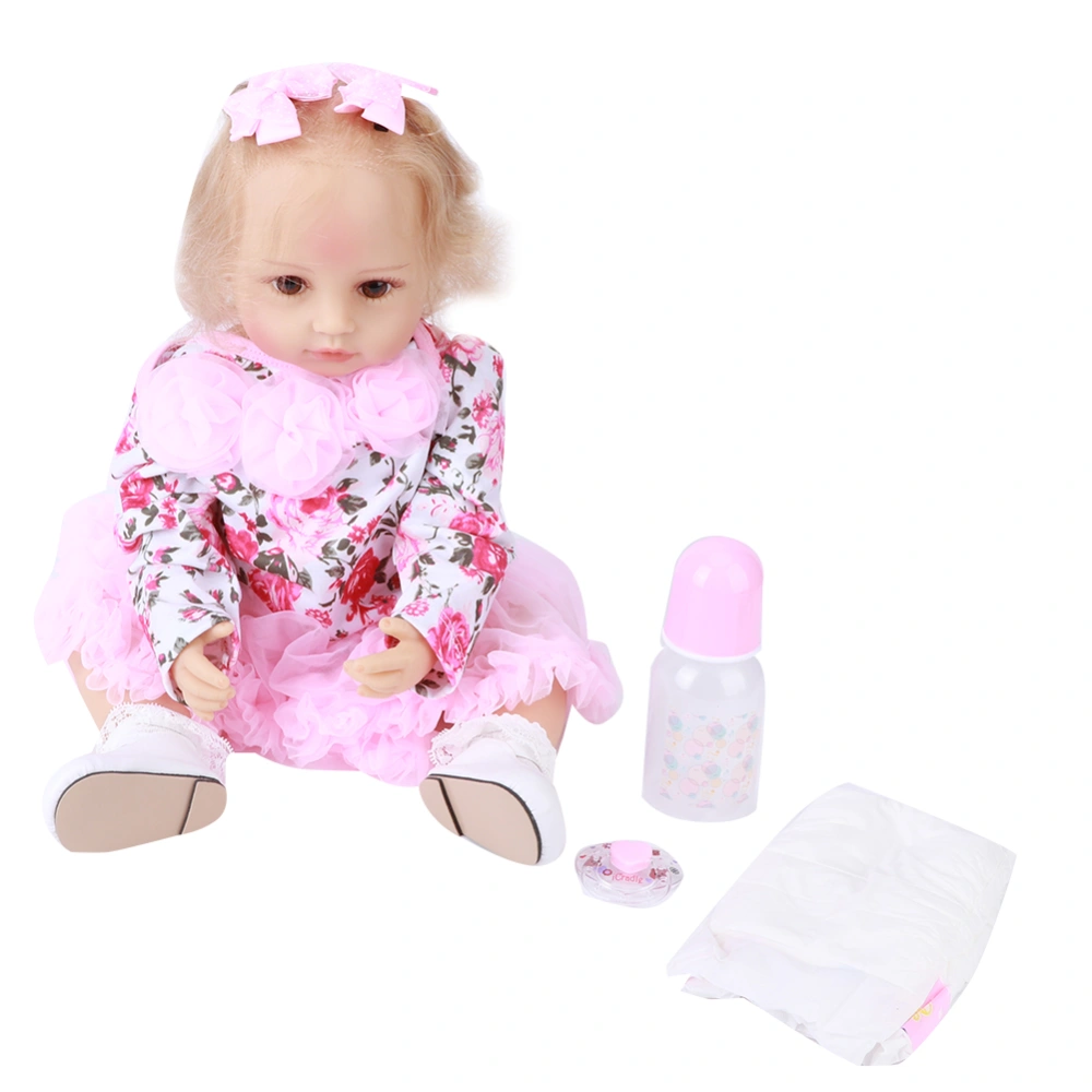 Baby Doll Silicone Soft Body Baby Doll Curly Hair Lifelike Dressed Baby Girl DollGold Hair