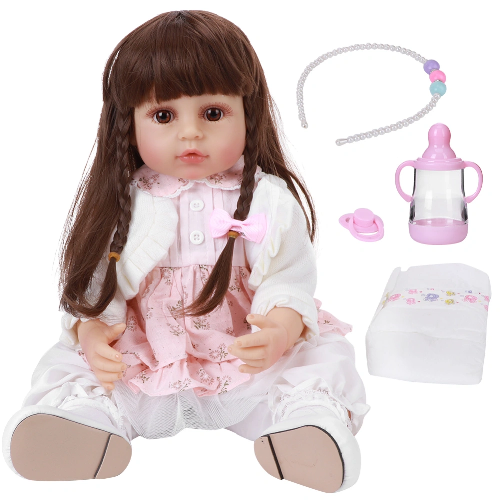 Full Body Silicone Simulation Baby Doll Lifelike Baby Doll Children Toy Birthday Gift 55cmBrown Hair