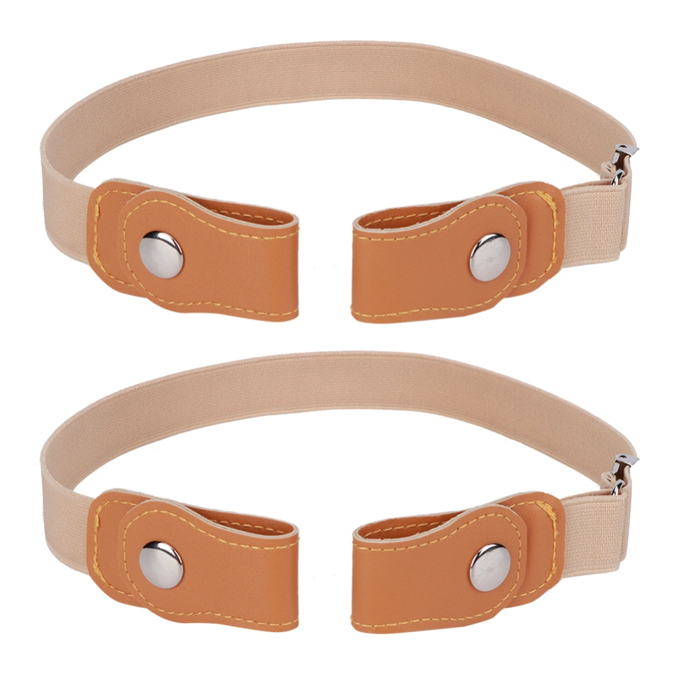 2pcs Unisex Waist Belt Adjustable Stretch Belt BuckleFree Breathable Light Waistband(Khaki 100cm)