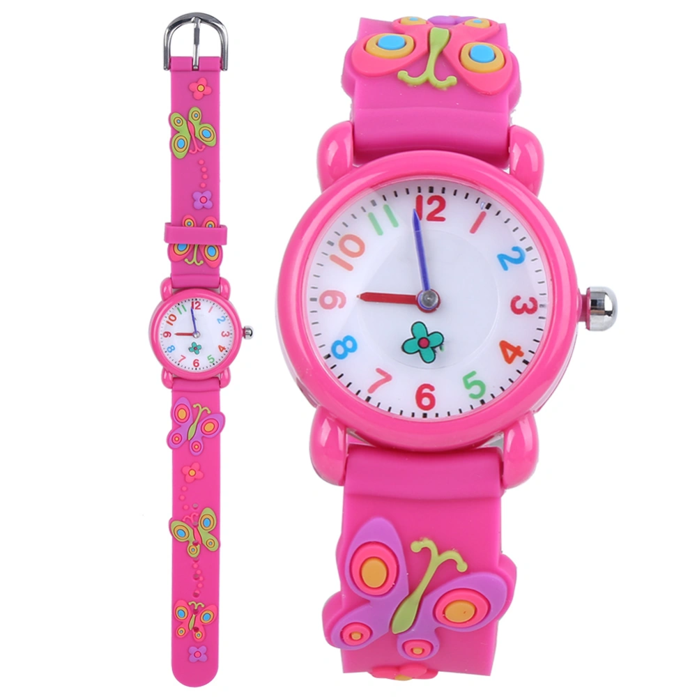 Waterproof Kid Cartoon Watch Cute Exquisite Pattern Children Wrist Watch GiftRose Red