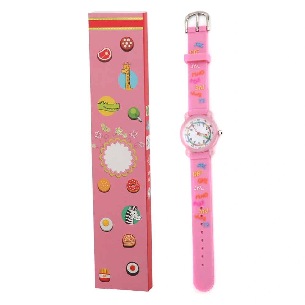 Kid Waterproof Cartoon Watch Letter Pattern Children Wrist Watch Time Recognition ToolPink