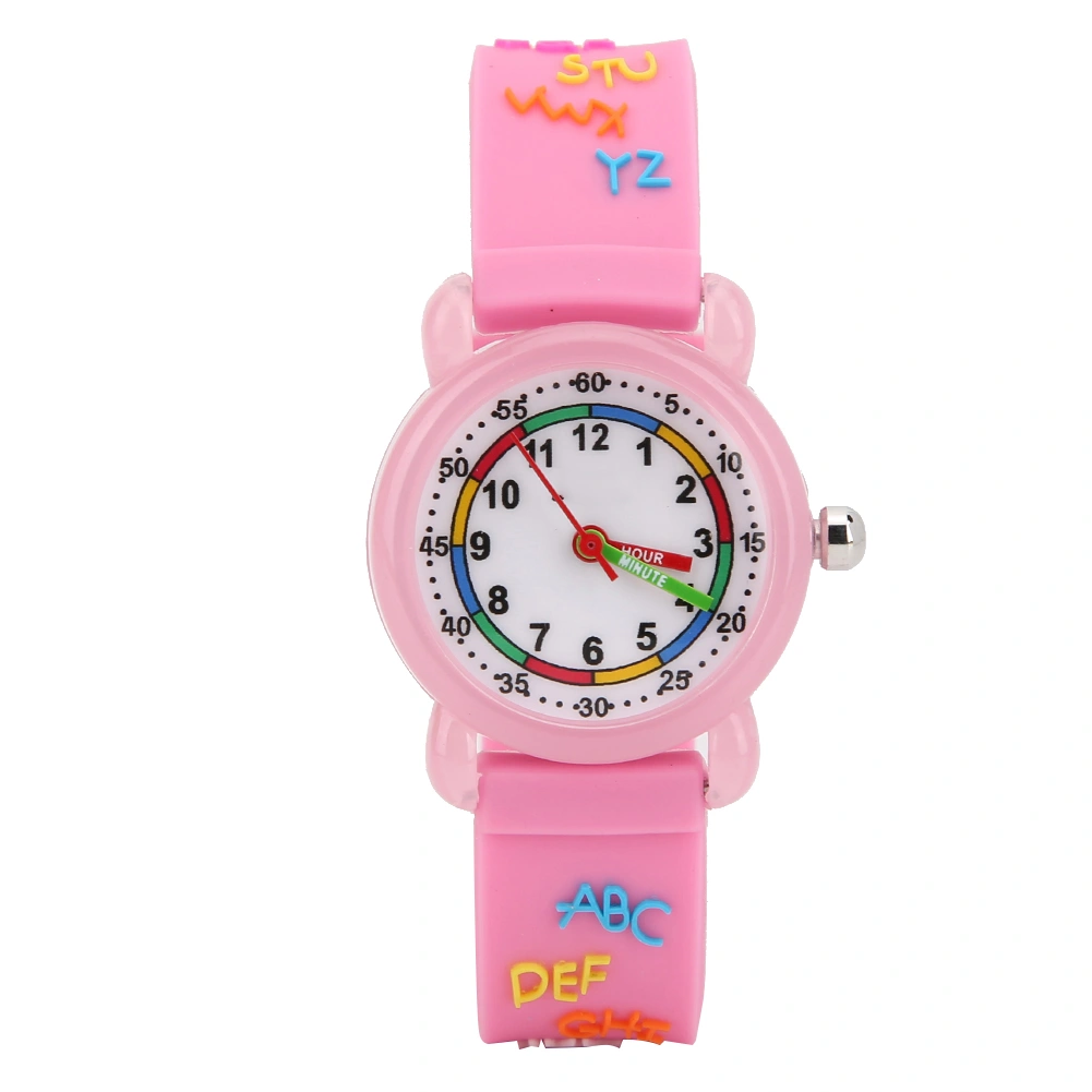 Kid Waterproof Cartoon Watch Letter Pattern Children Wrist Watch Time Recognition ToolPink