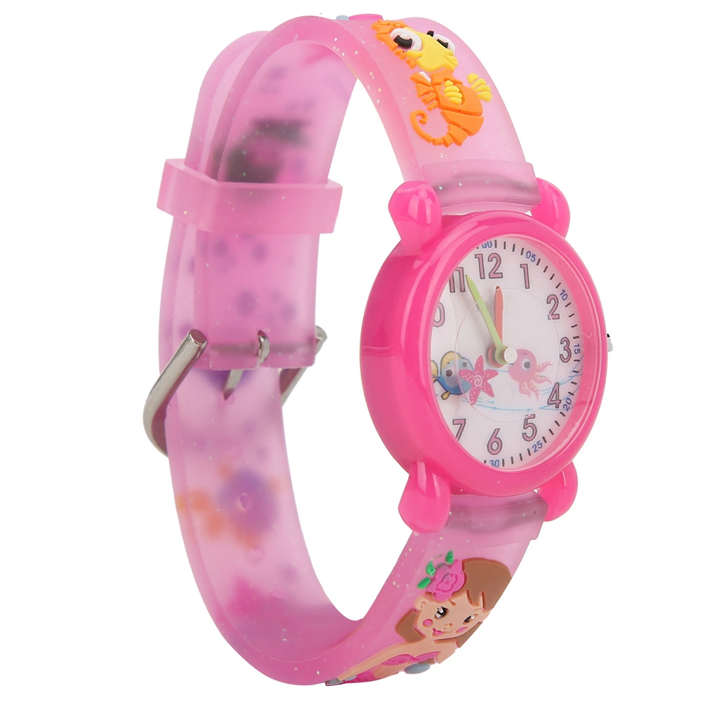 Children Watch Cartoon Pattern Waterproof PVC Strap Quartz Children WatchPink