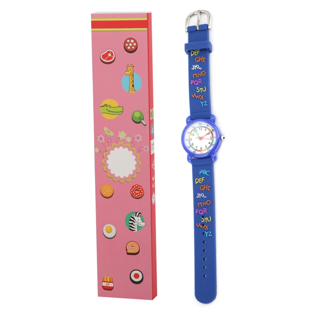 Kid Waterproof Cartoon Watch Letter Pattern Children Wrist Watch Time Recognition ToolBlue