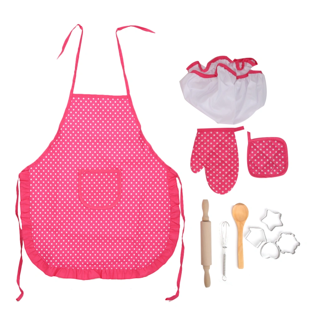 DIY Kid Cooking Baking Set Kitchen Role Play Apron Children Cooking Toys GiftRed Dot