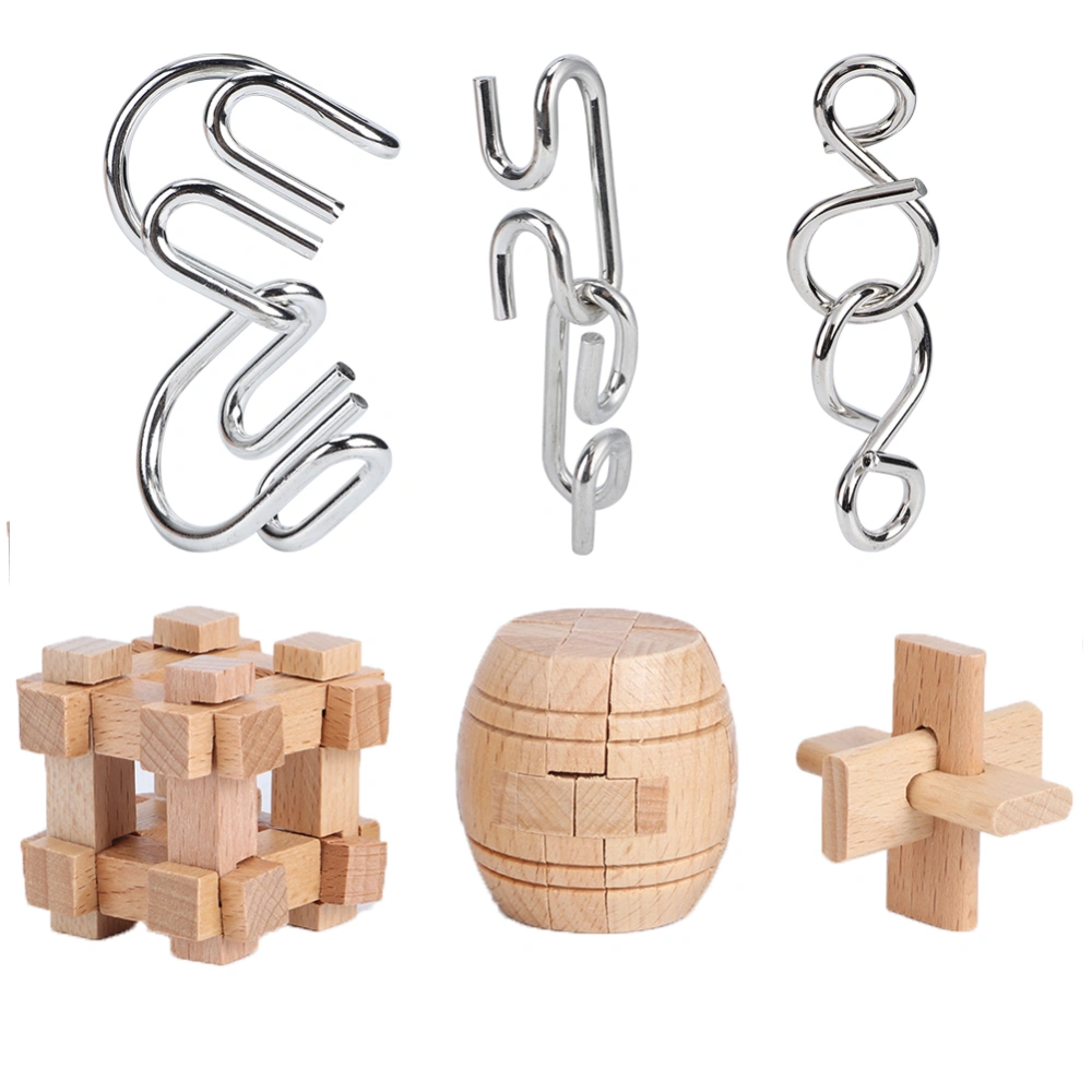 6pcs DIY Wooden Metal Jigsaw Intelligent Educational Puzzle Lock Toys for Adult ChildrenE566