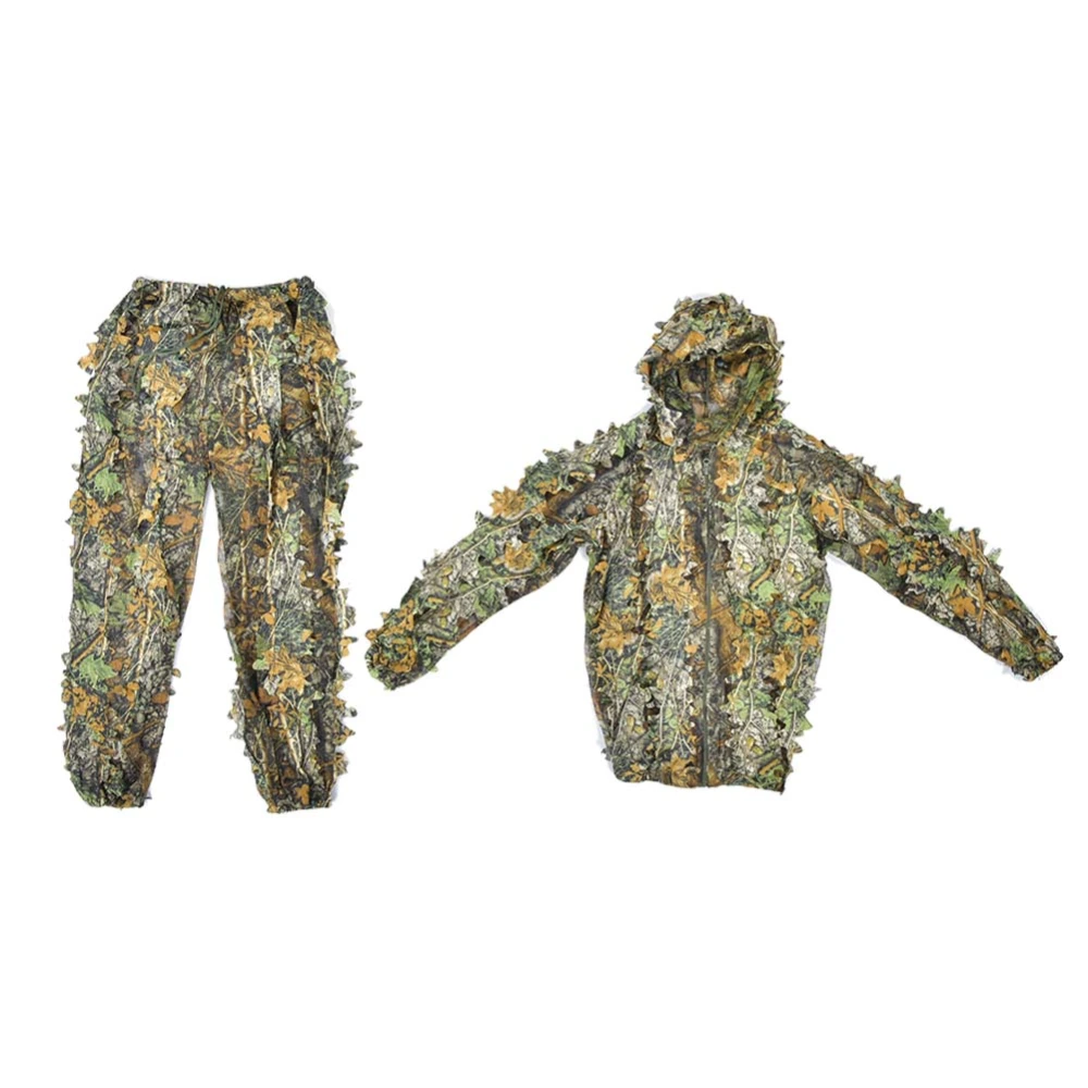 Children Disguise Suit Leaf Camouflage Military Jacket Pants Set for Hunting BirdwatchingGreen Height Under 1.55m