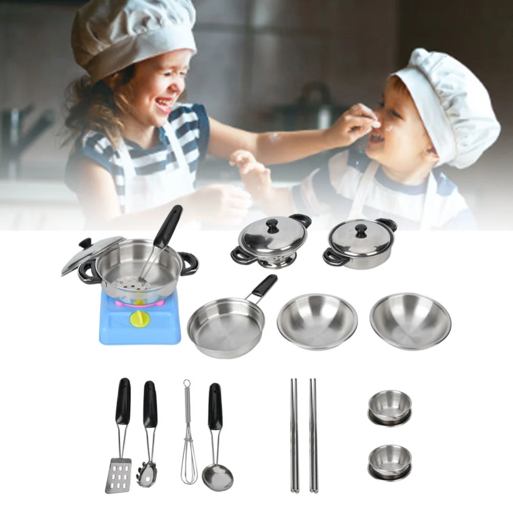 Kitchen Utensils Toy Mini Simulation Children Stainless Steel Kitchen Cooking Pretend Play Toys