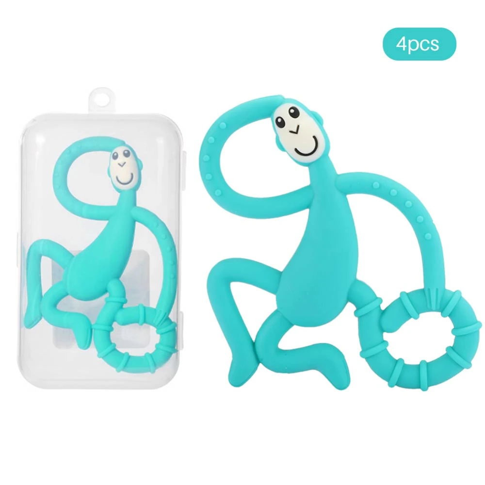 4pcs Cute Monkey Shaped Cartoon Silicone Soft Elastic Baby Teether Infant Chew Teething ToyGreen