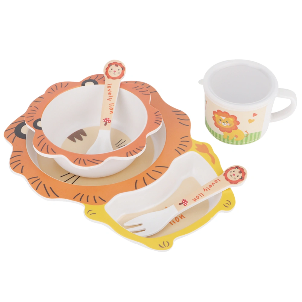 5pcs/set Children Bamboo Fiber Dinnerware Bowl Dish Cup Spoon Fork Kit Baby Cartoon Home Food Tableware Gift