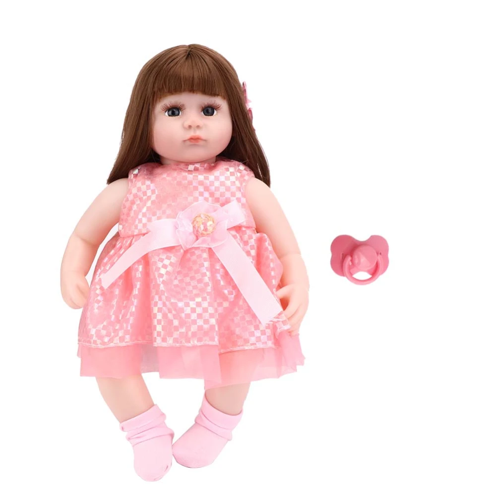 42cm Infants Dolls Full Body Vinyl Lifelike Baby Girl Dolls With Long HairDoll