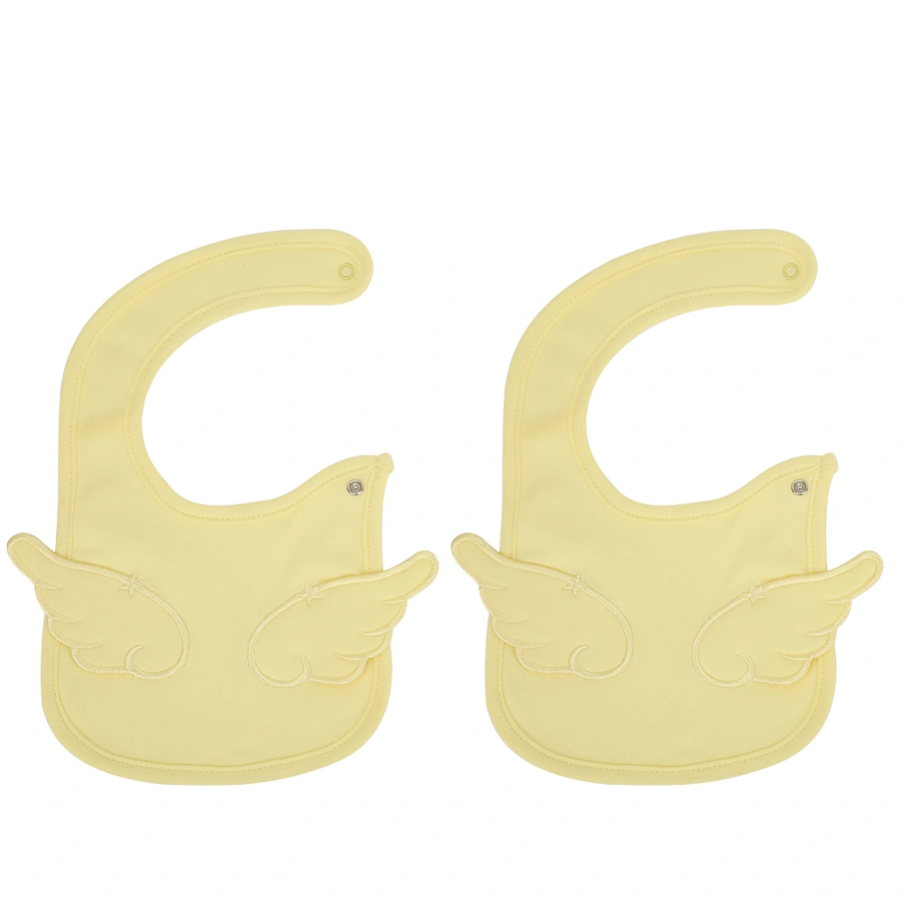 2PCS Pure Cotton Embroidered Waterproof Infant Bib Cartoon Angel Wing Baby Saliva TowelYellow