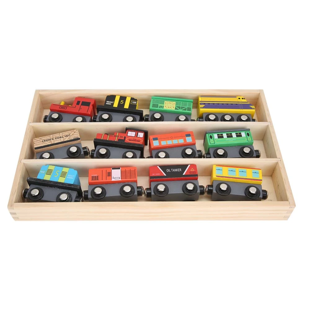 12pcs Magnetic Railway Trains Toy Simulation Wooden Educational Child Car Toy