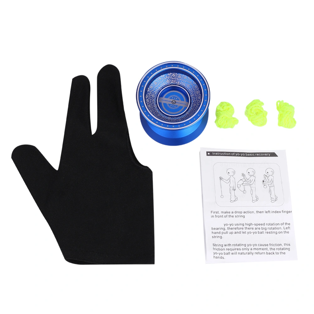 Kids Child Professional Blue Yoyo Aluminium Alloy Classic Toy Trick Gift with 3 Strings 1 Glove