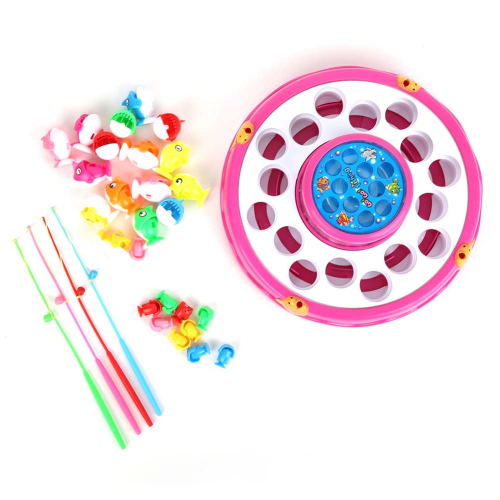 Double-Layer Electric Rotating Board Fishing Game for Children with Fishing PolesPink