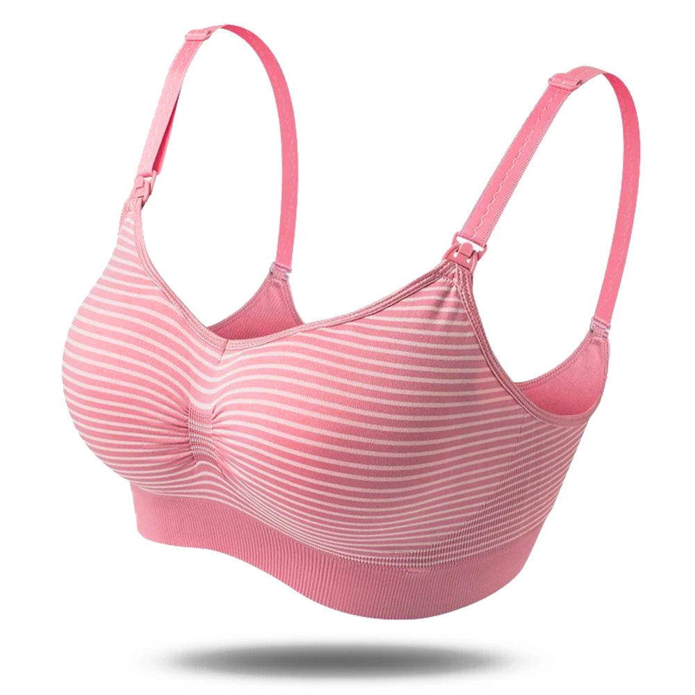 Stripe Pattern Wireless Nursing Bra Anti Sagging Pregnant Women Underwear(Pink M)